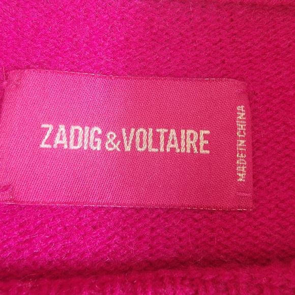 Zadig & Voltaire Markus Stars 100% cashmere celestial stars hot pink size medium - Picture 9 of 11